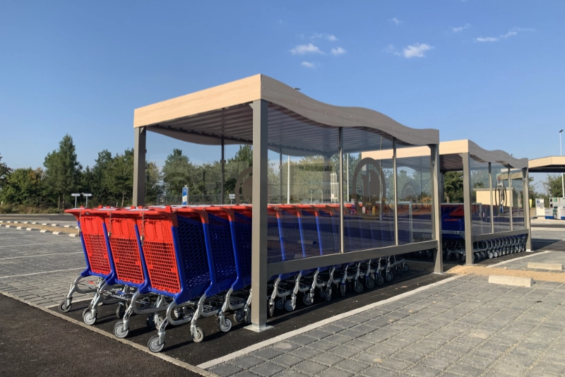 Abri caddies métallique fabriqué pour un parking de commerce